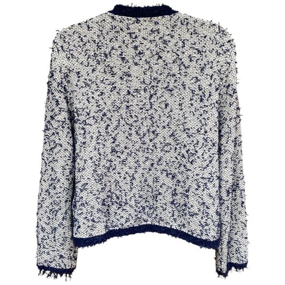 J.Crew Sz M contrast tweed white Navy Open front cropped jacket blazer cardigan - Picture 8 of 12